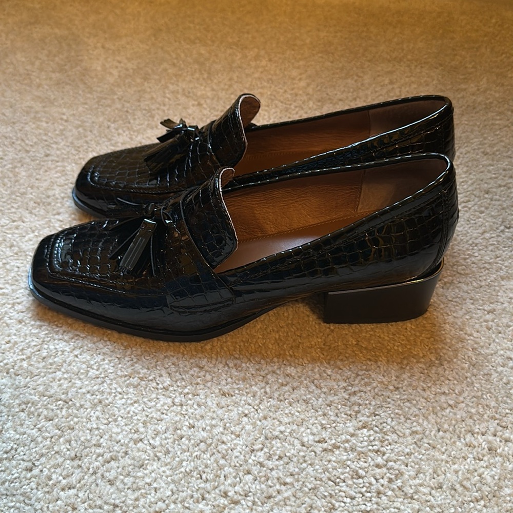 Donald J. Pliner Black Croc Embossed AVI Leather Tassel Loafers 9.5M